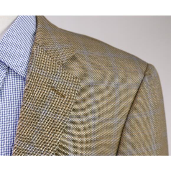 John W Nordstrom Loro Piana Brown Blue Windowpane Wool Silk Sportcoat Blazer 42L - Picture 4 of 9